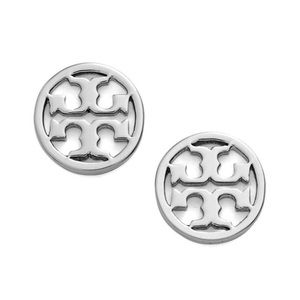 TORY BURCH SILVER CIRCLE LOGO EARRINGS